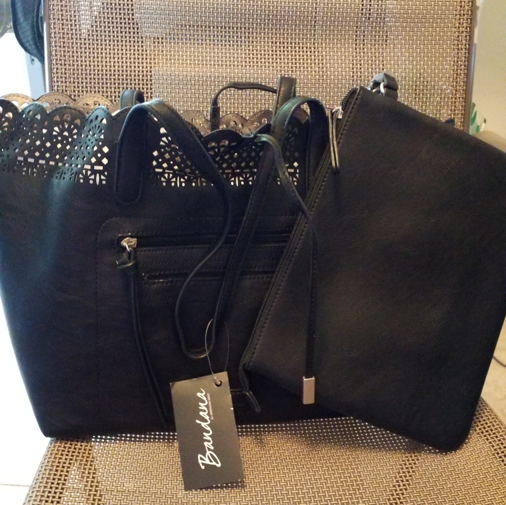 Bandana Brand Scalloped Tote-black